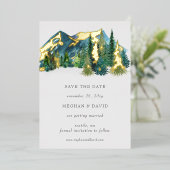 Rustic Watercolor Bergen Pijnboom Save The Date Folie Uitnodiging (Staand Voorkant)