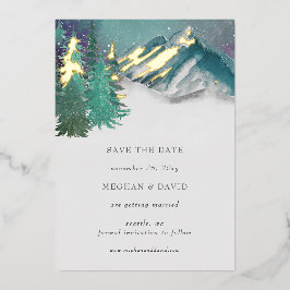 Rustic Watercolor Bergen Pijnboom Save The Date   Folie Uitnodiging