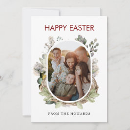 Rustic Watercolor Bird Nest Family Photo Easter Feestdagenkaart