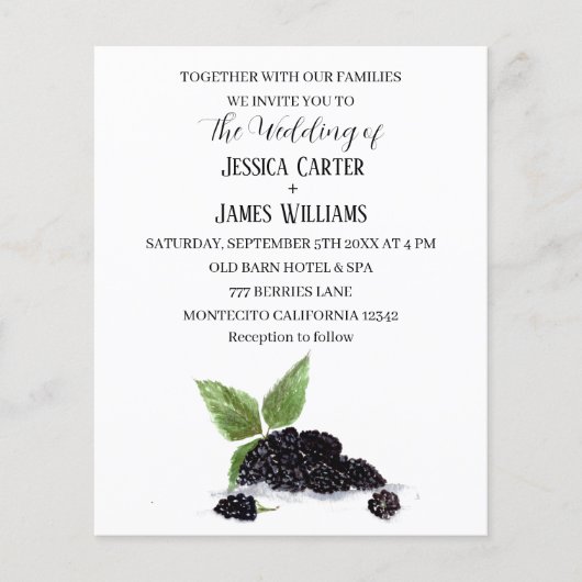 Rustic Watercolor Blackberries Wedding Invitation (Voorkant)