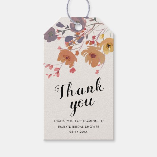 Rustic Watercolor Bloemen Bruiloft Bedankt Cadeaulabel (Voorkant)
