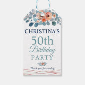 Rustic Watercolor Blue Floral 50th Birthday Party Cadeaulabel (Voorkant)
