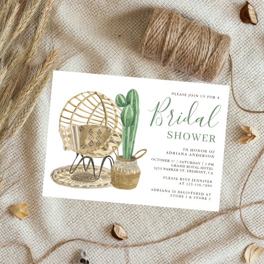 Rustic Watercolor Boho Cactus Bruidsuitnodiging Kaart
