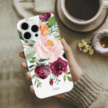 Rustic Watercolor Botanical with Monogram iPhone 16 Pro Max Hoesje<br><div class="desc">Beautifully feminine with rustic charm, this colorful botanical design features a bouquet of watercolor roses, mixed flowers and greenery in a trendy color scheme of burgundy, pink and russet orange with trailing greenery. A text template is included to personalize this design with your desired monogram initials, name or other text...</div>