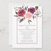 Rustic Watercolor Burgundy Roze Bloem Bruiloft | Kaart (Voorkant)