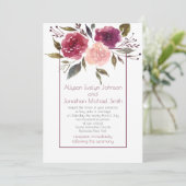 Rustic Watercolor Burgundy Roze Bloem Bruiloft | Kaart (Staand voorkant)