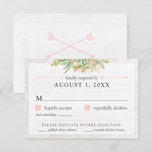 Rustic Watercolor Cactus Bruiloft RSVP Kaart (Voorkant / Achterkant)