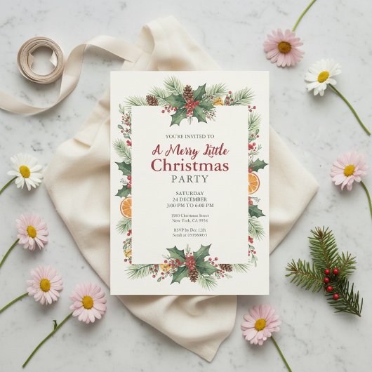 Rustic Watercolor Christmas Invitation Kaart