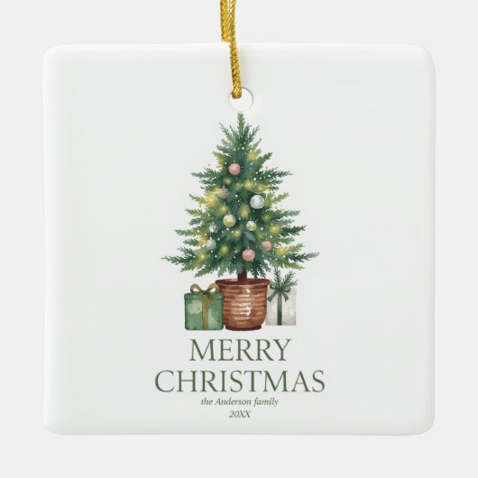 Rustic Watercolor Christmas Tree Non-Photo Keramisch Ornament (Voorkant)
