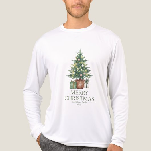 Rustic Watercolor Christmas Tree Non-Photo Tri-Blend Shirt (Voorkant volledig)