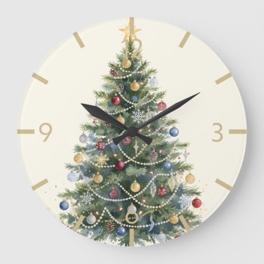 Rustic Watercolor Christmas Tree Xmas Holidays Grote Klok (Voorkant)