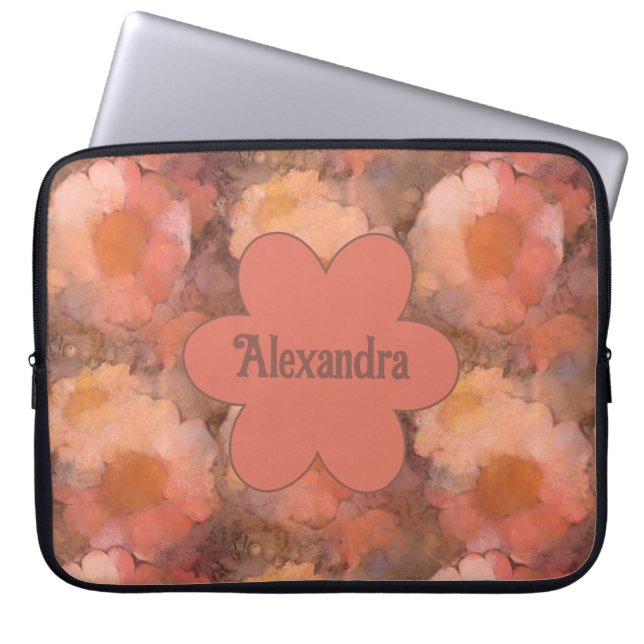 Rustic Watercolor Daisy Floral Pattern Laptop Sleeve (Voorkant)
