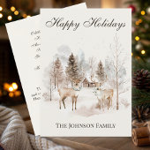 Rustic Watercolor Deer Winter Forest Feestdagenkaart