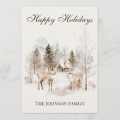 Rustic Watercolor Deer Winter Forest Feestdagenkaart (Voorkant)