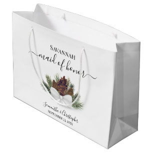 Rustic Watercolor Dennenkegels Bruidsmeisje Groot Cadeauzakje