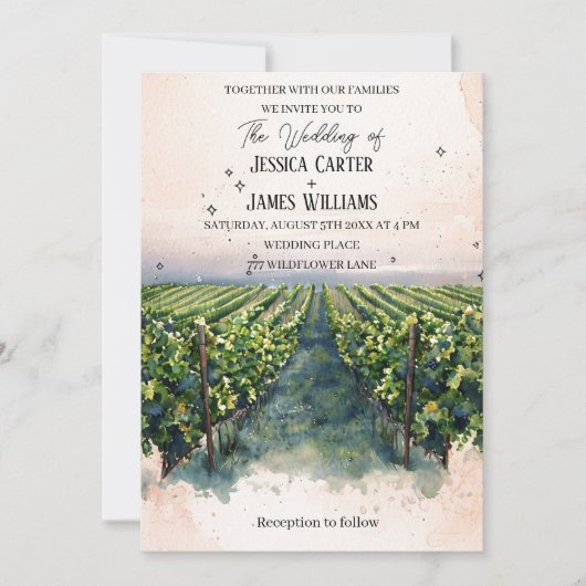 Rustic Watercolor Elegant Vineyard Wedding Kaart (Voorkant)