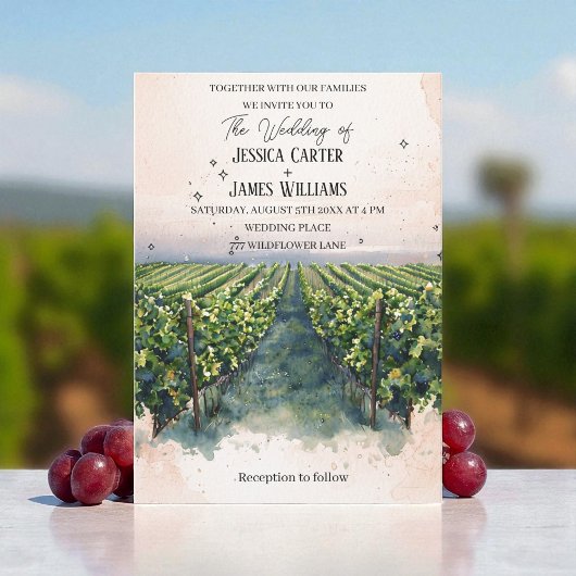 Rustic Watercolor Elegant Vineyard Wedding Kaart