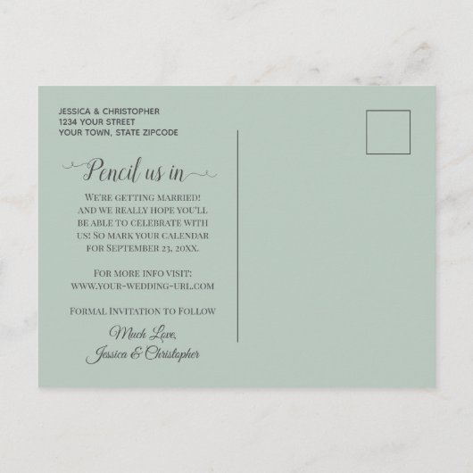 Rustic Watercolor Eucalyptus Greenery Wedding Aankondigingskaart (Achterkant)