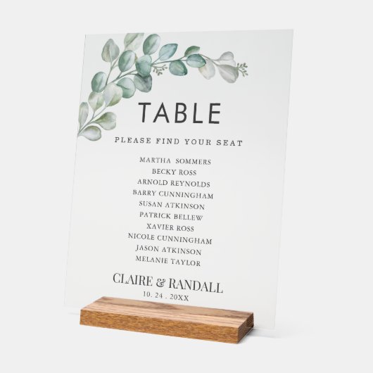 Rustic Watercolor Eucalyptus Greenery Wedding Acryl Bord (Hoek)