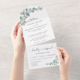 Rustic Watercolor Eucalyptus Greenery Wedding All In One Uitnodiging