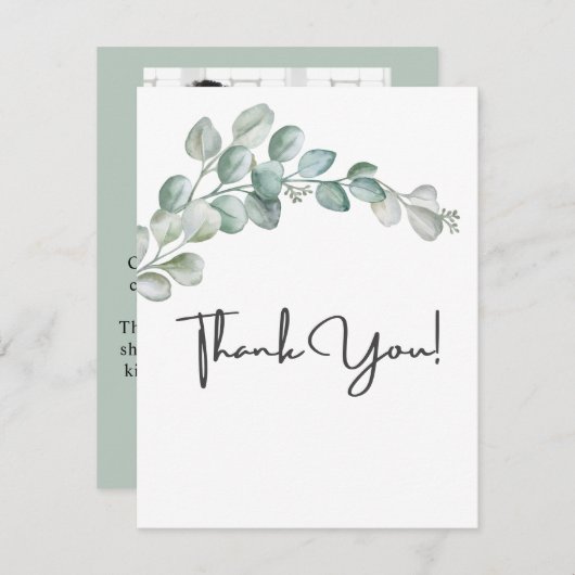 Rustic Watercolor Eucalyptus Greenery Wedding Bedankkaart (Voorkant / Achterkant)
