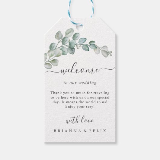 Rustic Watercolor Eucalyptus Greenery Wedding Cadeaulabel (Voorkant)
