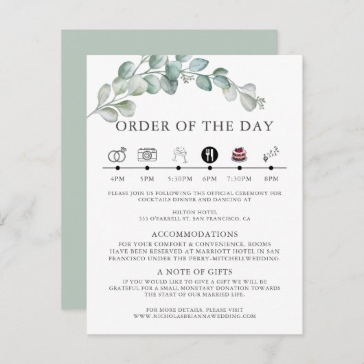 Rustic Watercolor Eucalyptus Greenery Wedding Informatiekaartje (Voorkant / Achterkant)