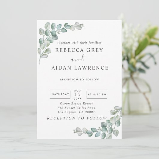 Rustic Watercolor Eucalyptus Greenery Wedding Kaart (Staand voorkant)