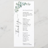 Rustic Watercolor Eucalyptus Greenery Wedding Menu (Achterkant)
