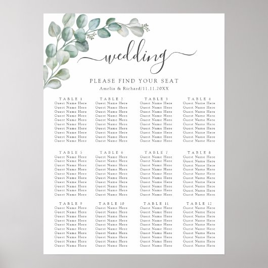 Rustic Watercolor Eucalyptus Greenery Wedding Poster (Voorkant)