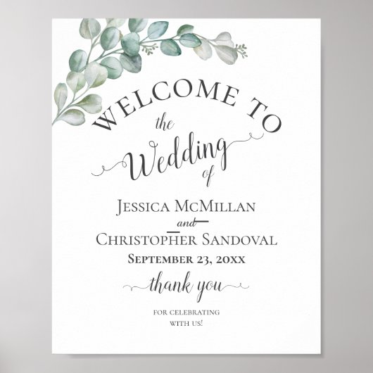Rustic Watercolor Eucalyptus Greenery Wedding Poster (Voorkant)