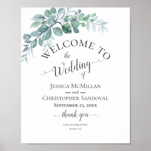 Rustic Watercolor Eucalyptus Greenery Wedding Poster (Voorkant)