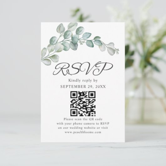 Rustic Watercolor Eucalyptus Greenery Wedding RSVP Kaartje (Staand voorkant)