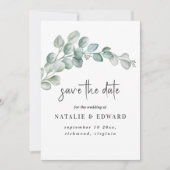 Rustic Watercolor Eucalyptus Greenery Wedding Save The Date (Voorkant)