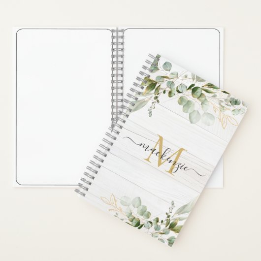 Rustic Watercolor Eucalyptus Monogram Notitieboek (Binnen)