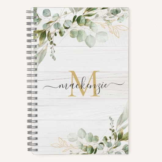 Rustic Watercolor Eucalyptus Monogram Notitieboek (Voorkant)