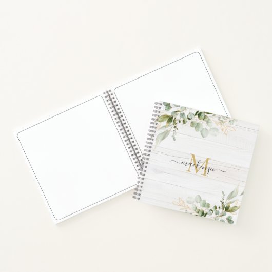 Rustic Watercolor Eucalyptus Monogram Notitieboek (Binnen)