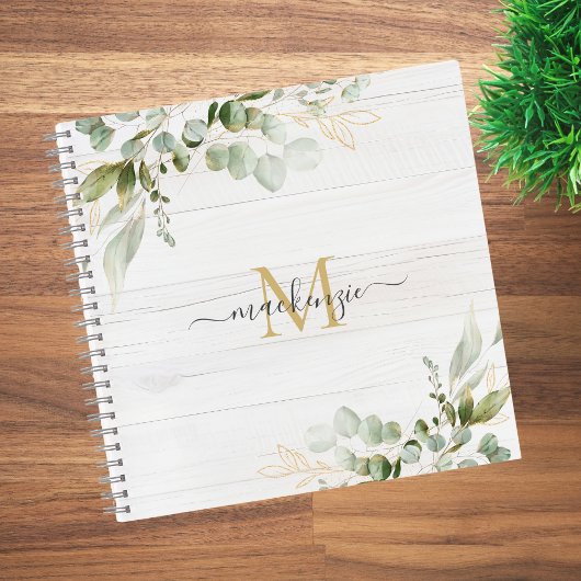 Rustic Watercolor Eucalyptus Monogram Notitieboek