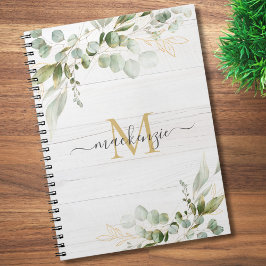 Rustic Watercolor Eucalyptus Monogram Notitieboek
