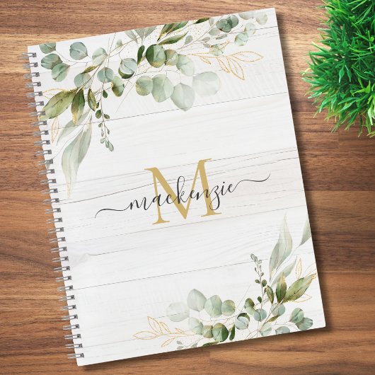 Rustic Watercolor Eucalyptus Monogram Notitieboek