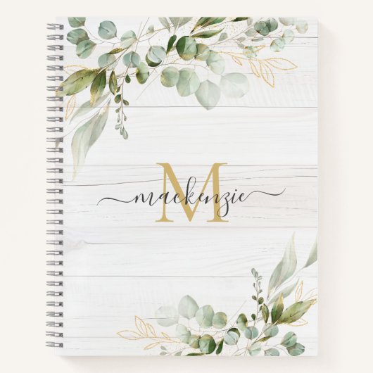 Rustic Watercolor Eucalyptus Monogram Notitieboek (Voorkant)