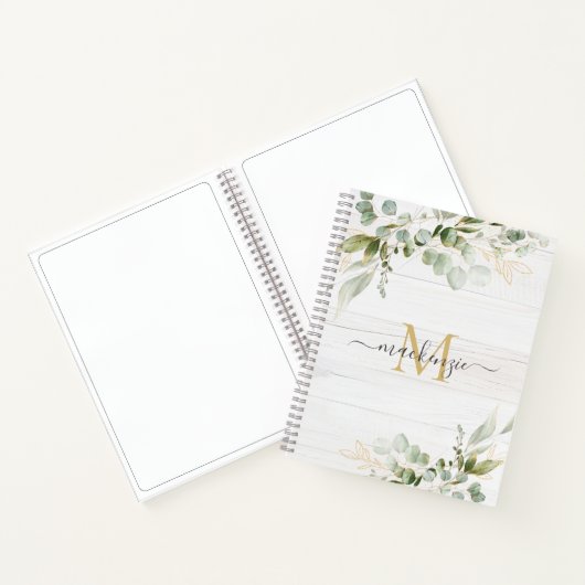 Rustic Watercolor Eucalyptus Monogram Notitieboek (Binnen)