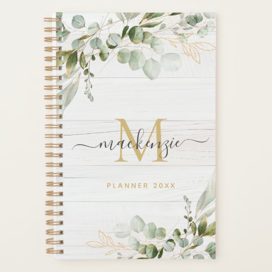 Rustic Watercolor Eucalyptus Monogram Planner (Voorkant)