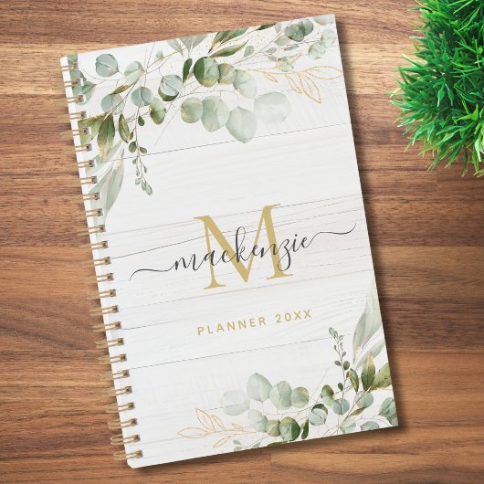Rustic Watercolor Eucalyptus Monogram Planner