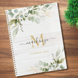 Rustic Watercolor Eucalyptus Monogram Planner