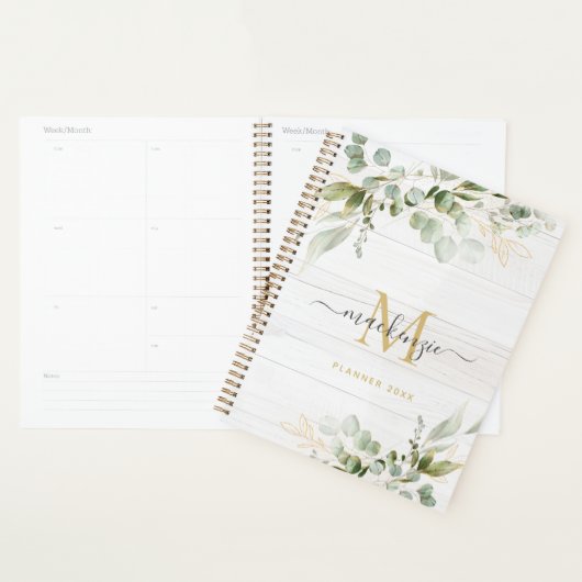 Rustic Watercolor Eucalyptus Monogram Planner (Display)