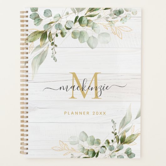 Rustic Watercolor Eucalyptus Monogram Planner (Voorkant)