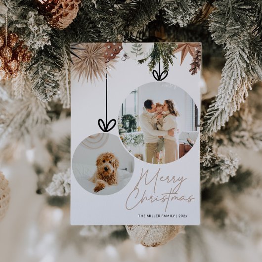 Rustic Watercolor Family Photo Christmas Feestdagenkaart