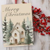 Rustic Watercolor Farmhouse Christmas Photo Feestdagenkaart