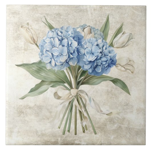 Rustic Watercolor Floral Blue Hydrangea  Tegeltje (Voorkant)